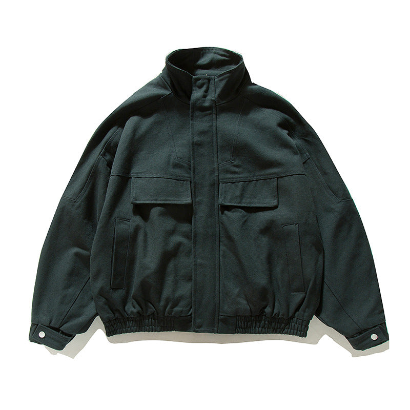 Solid Color Stand Collar Work Jacket Loose High-End Versatile Outerwear