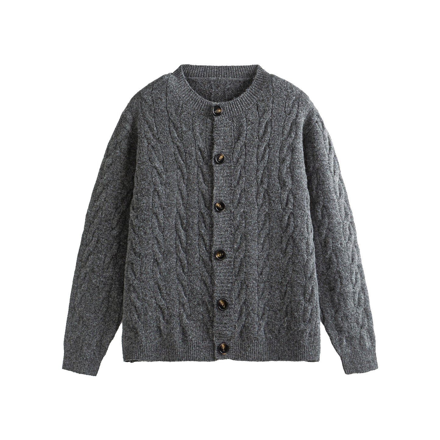 Round Neck Loose Fit  Knit Cardigan Casual Regular Fit