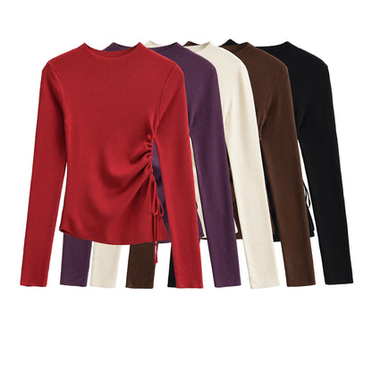 Wrinkle slim fit design long sleeved diagonal sweater