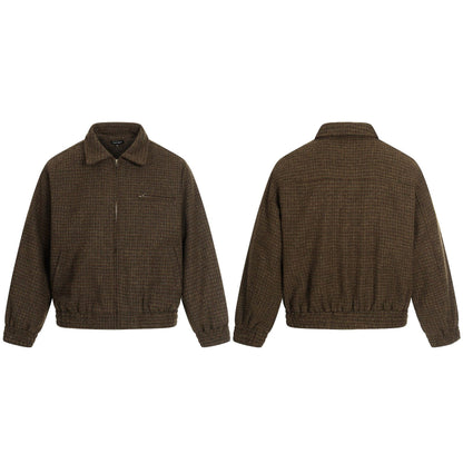 Retro Houndstooth Pattern High-End Composite Deconstructed Jacket Design Unisex Short Wide Casual Outerwear