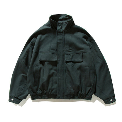 Solid Color Stand Collar Work Jacket Loose High-End Versatile Outerwear