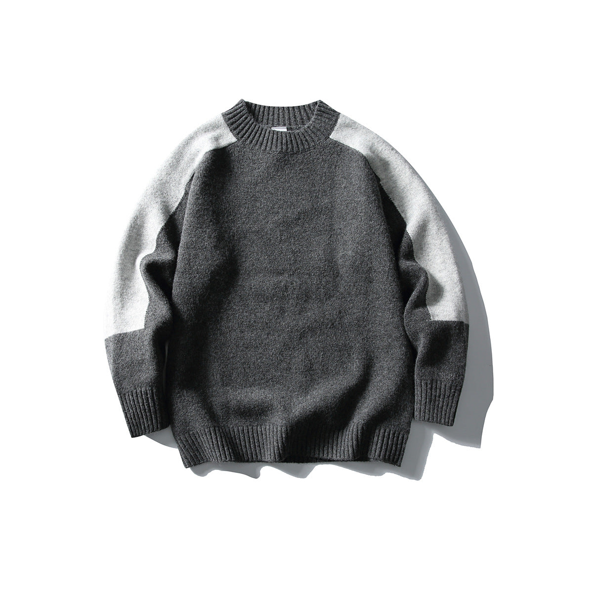 Shoulder Sleeve Rectangle Color-blocked Loose Round Neck Sweater