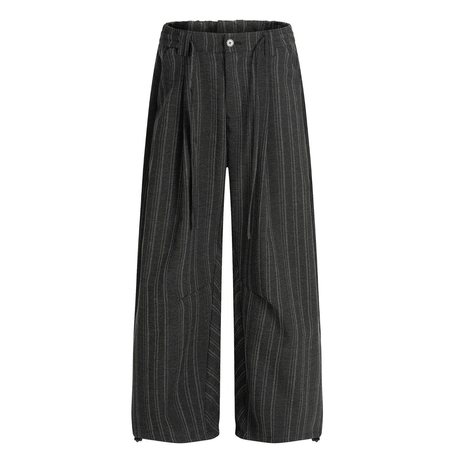 Retro Street Style High-End Preppy Deconstructed Stripe Pleated Design Loose Men's Casual Trousers