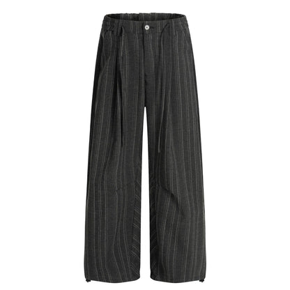 Retro Street Style High-End Preppy Deconstructed Stripe Pleated Design Loose Men's Casual Trousers