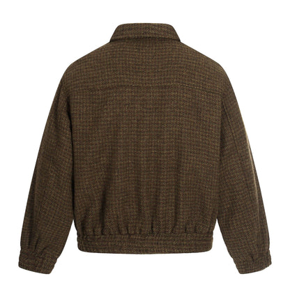 Retro Houndstooth Pattern High-End Composite Deconstructed Jacket Design Unisex Short Wide Casual Outerwear