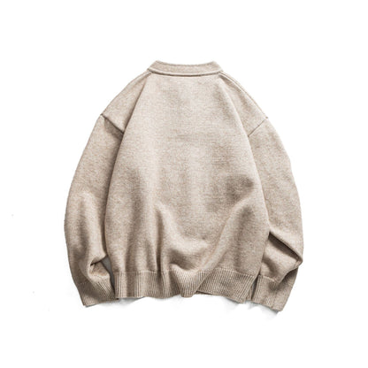 Minimalist Solid Color Henley Neck Loose Casual Versatile Pullover Sweater