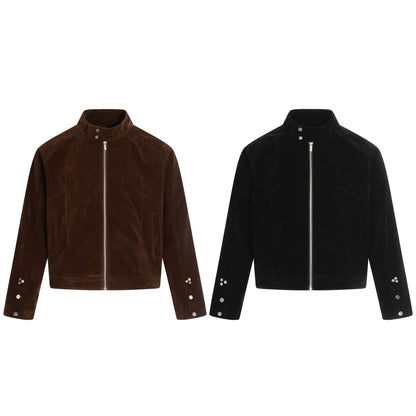 Retro Suede Composite Deconstructed Jacket Design Unisex Short Wide Casual Outerwear