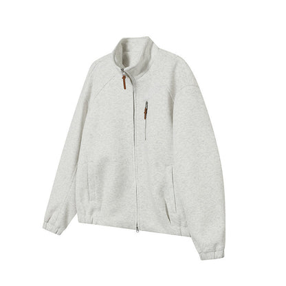 Solid Color Long Sleeve Stand Collar Double Zipper Loose Fit Hoodie