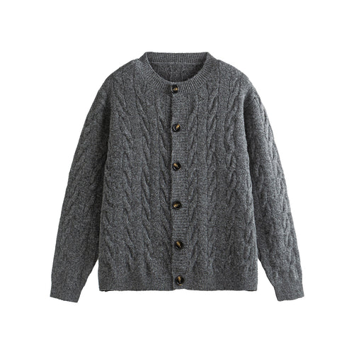 Round Neck Loose Fit  Knit Cardigan Casual Regular Fit