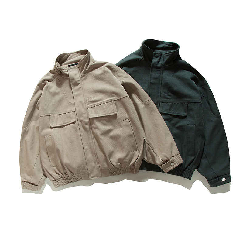 Solid Color Stand Collar Work Jacket Loose High-End Versatile Outerwear