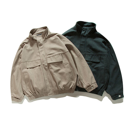 Solid Color Stand Collar Work Jacket Loose High-End Versatile Outerwear