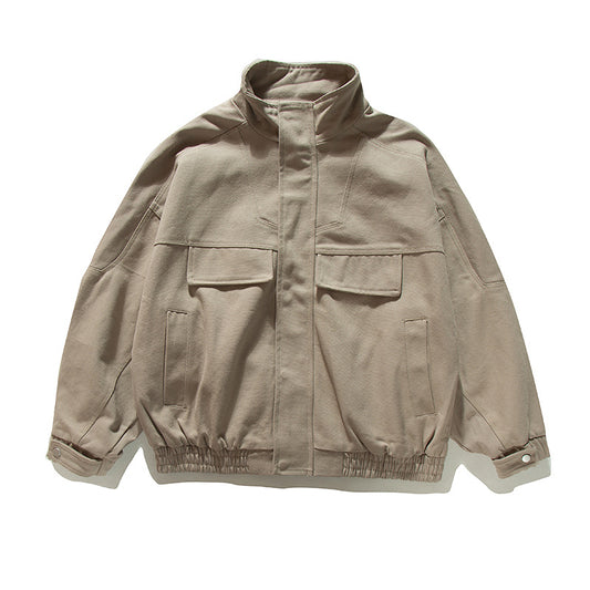 Solid Color Stand Collar Work Jacket Loose High-End Versatile Outerwear