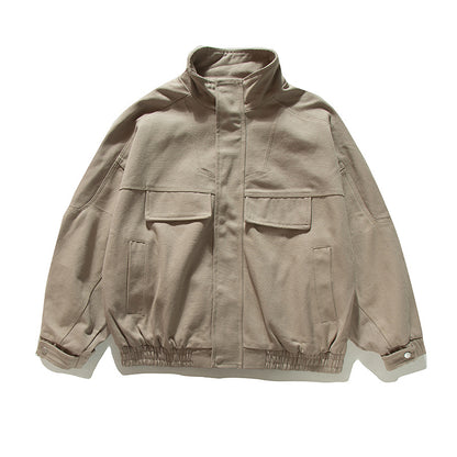 Solid Color Stand Collar Work Jacket Loose High-End Versatile Outerwear