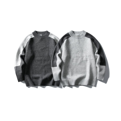 Shoulder Sleeve Rectangle Color-blocked Loose Round Neck Sweater